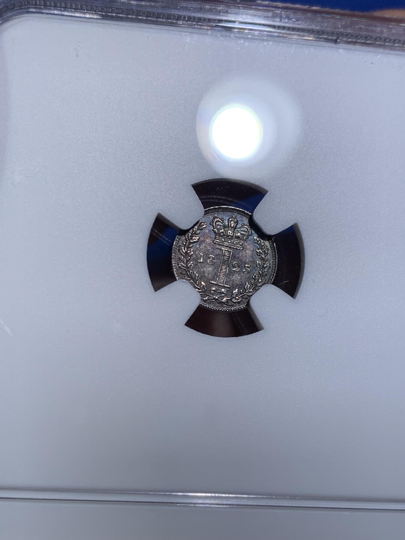 《竞宝斋》第473场 周日，周一 2场连拍 （全场包邮）欢迎送拍 四枚一组 NGC UNCD-MS62 英国1823年乔治四世濯足币 1-4便士银币