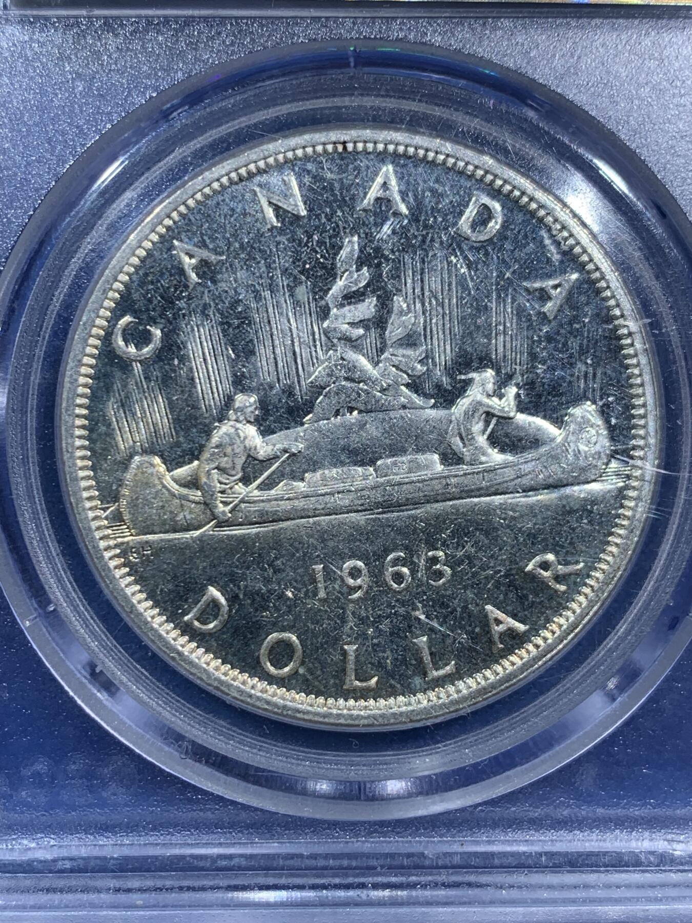 《竞宝斋》第473场 周日，周一 2场连拍 （全场包邮）欢迎送拍 公博 MS61 加拿大1963年1元银币