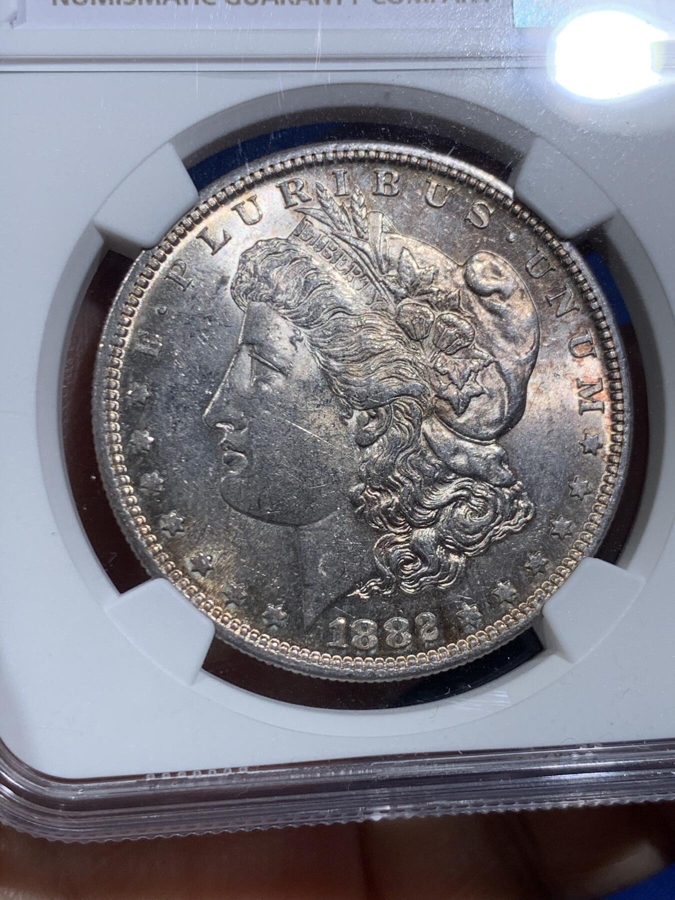 《竞宝斋》第473场 周日，周一 2场连拍 （全场包邮）欢迎送拍 NGC AU58 美国1882年摩根1美元银币