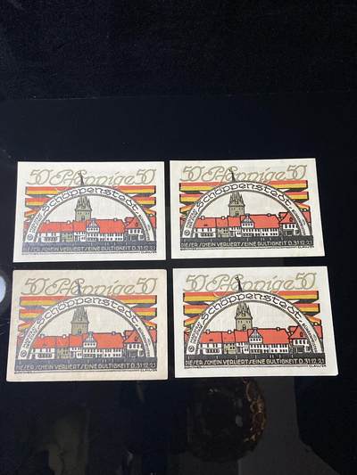 2026年第三十七场(总第二百零六场）德紧纸币特拍场(佣金3%，最低1元) - 德紧纸币–德国下萨克森州朔彭施泰特市（Schöppenstedt）50芬妮四枚套票