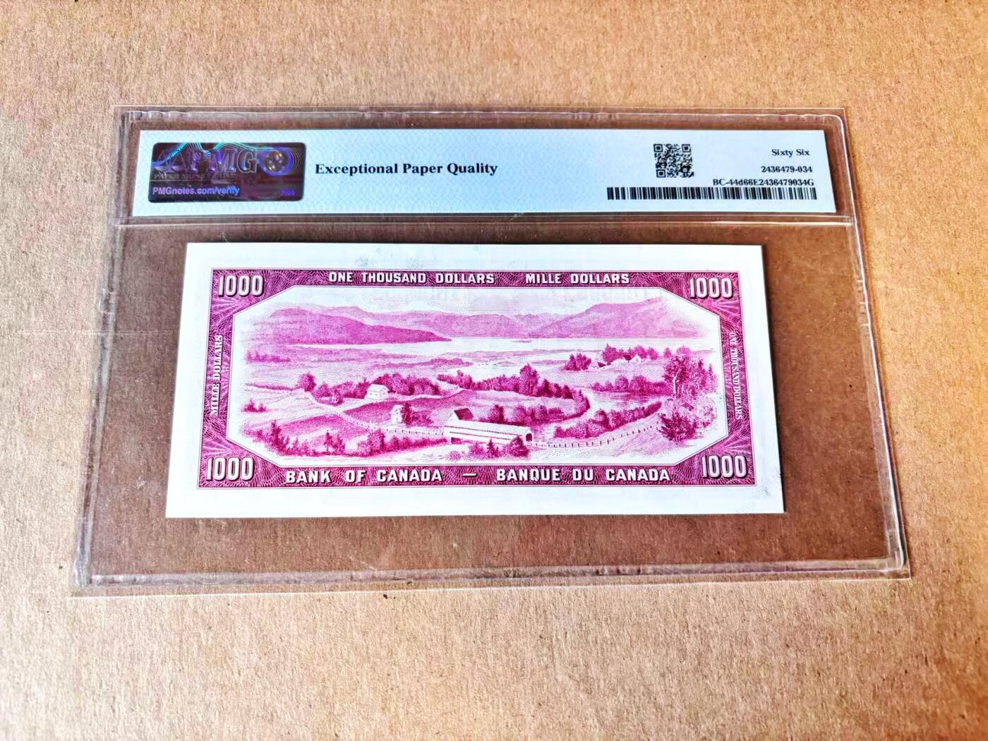 【Blue Auction】世界纸币精拍第798期——18级TOP拍卖/信誉/品质/专业/高效💫 【无47】加拿大 1954年1000元 最高值 早期女王 升值潜力巨大 PMG66EPQ 背面风景唯美