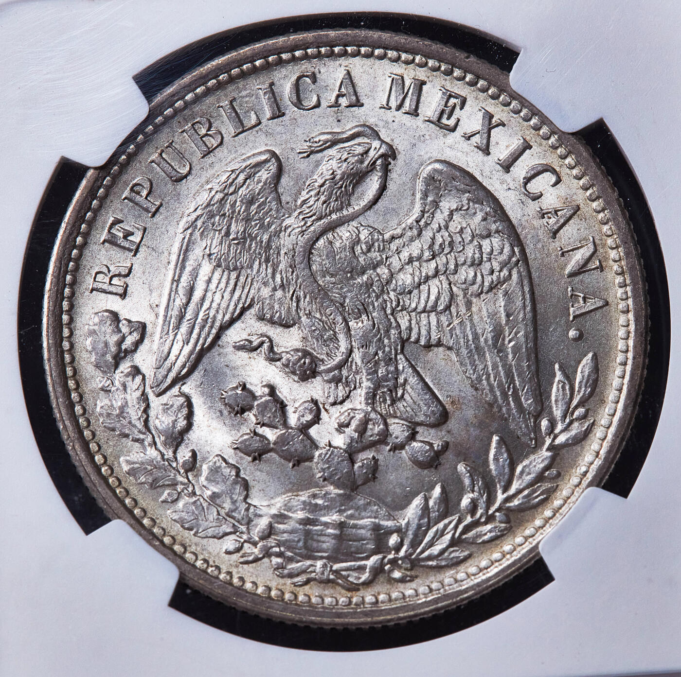 【俄甄集藏】2026年(050)04-01星期三 晚 19:30 全场包邮 墨西哥1898年Mo Am版1比索直边鹰洋大银币，NGC MS64，黄油彩转光品