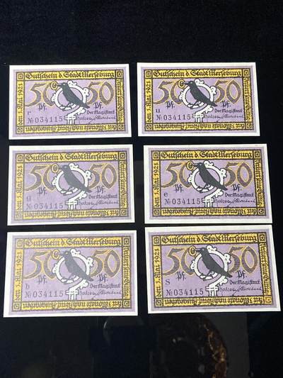 2026年第三十七场(总第二百零六场）德紧纸币特拍场(佣金3%，最低1元) - 德紧纸币–德国萨克森-安哈尔特州阿斯卡尼亚市（Stadt Aschersleben）50芬妮六枚套票
