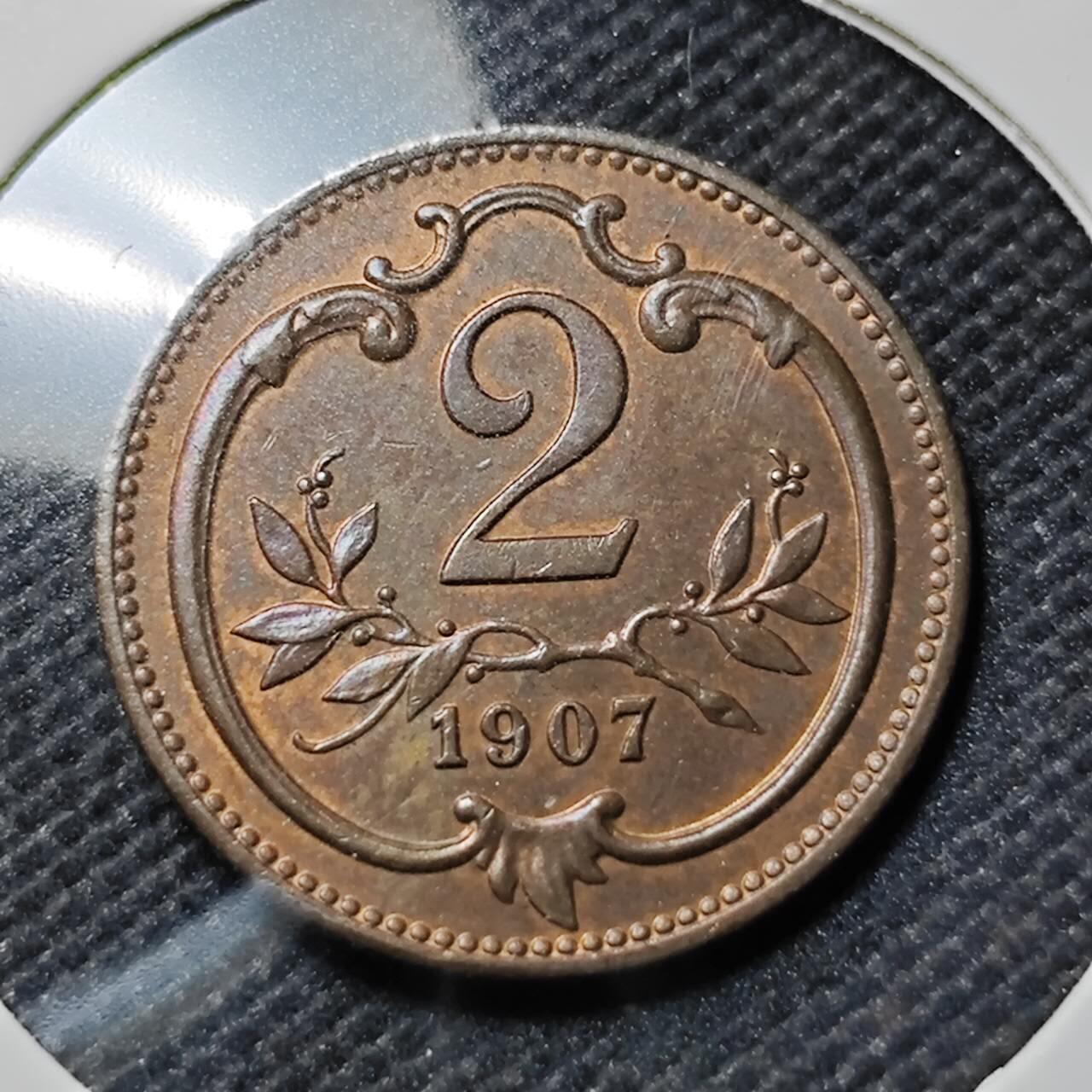 KK钱币收藏小铺   套币专场 2月预留时间 周末发货  1907奥地利2格罗申 好品