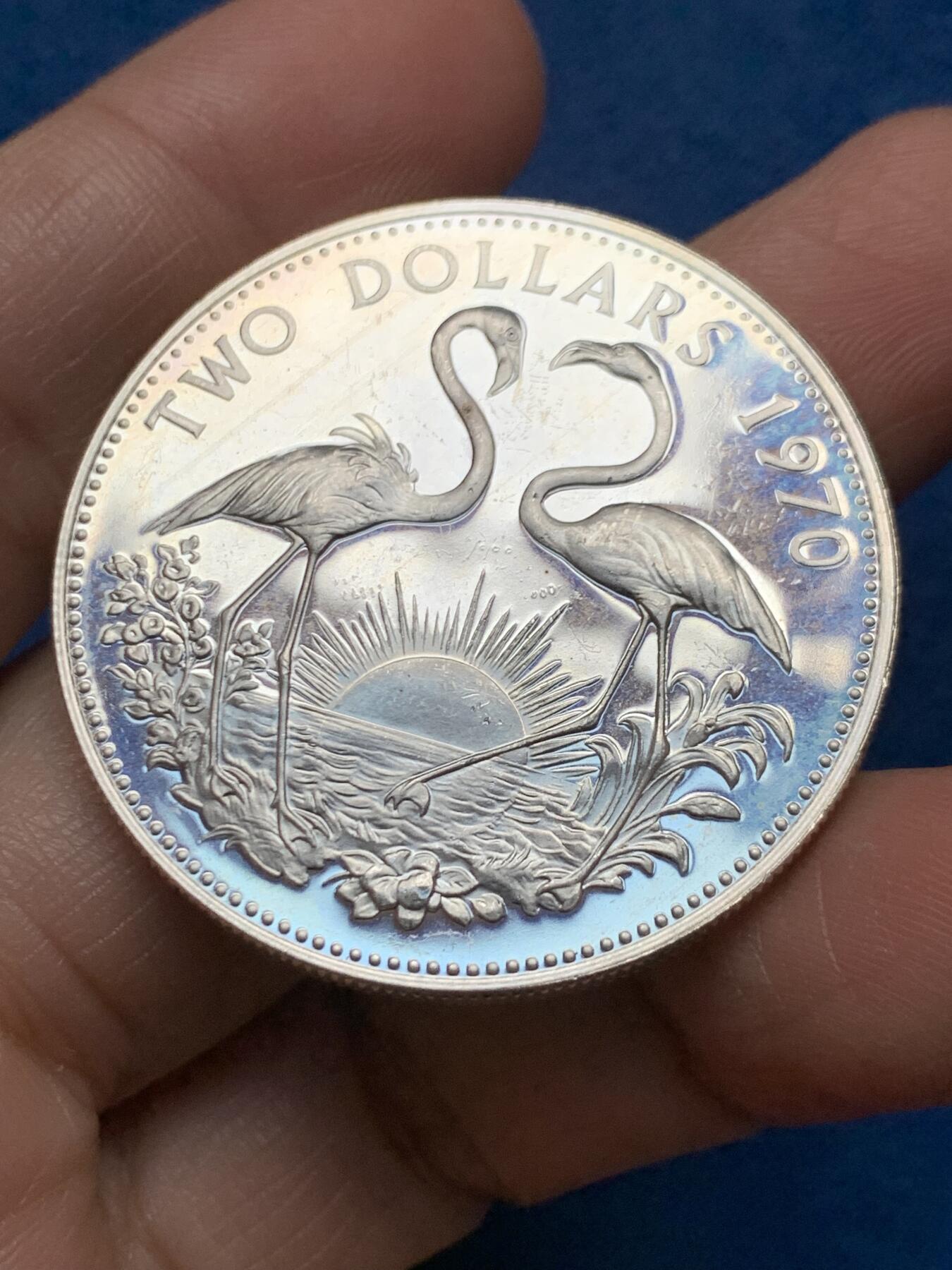 《竞宝斋》第473场 周日，周一 2场连拍 （全场包邮）欢迎送拍 巴哈马1970年伊丽莎白二世2元银币 925银 29.8克