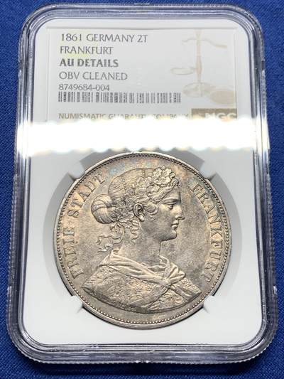 《竞宝斋》第473场 周日，周一 2场连拍 （全场包邮）欢迎送拍 - NGC AUD 德国 1861年 法兰克福少女 2泰勒 银币 细节保存不错