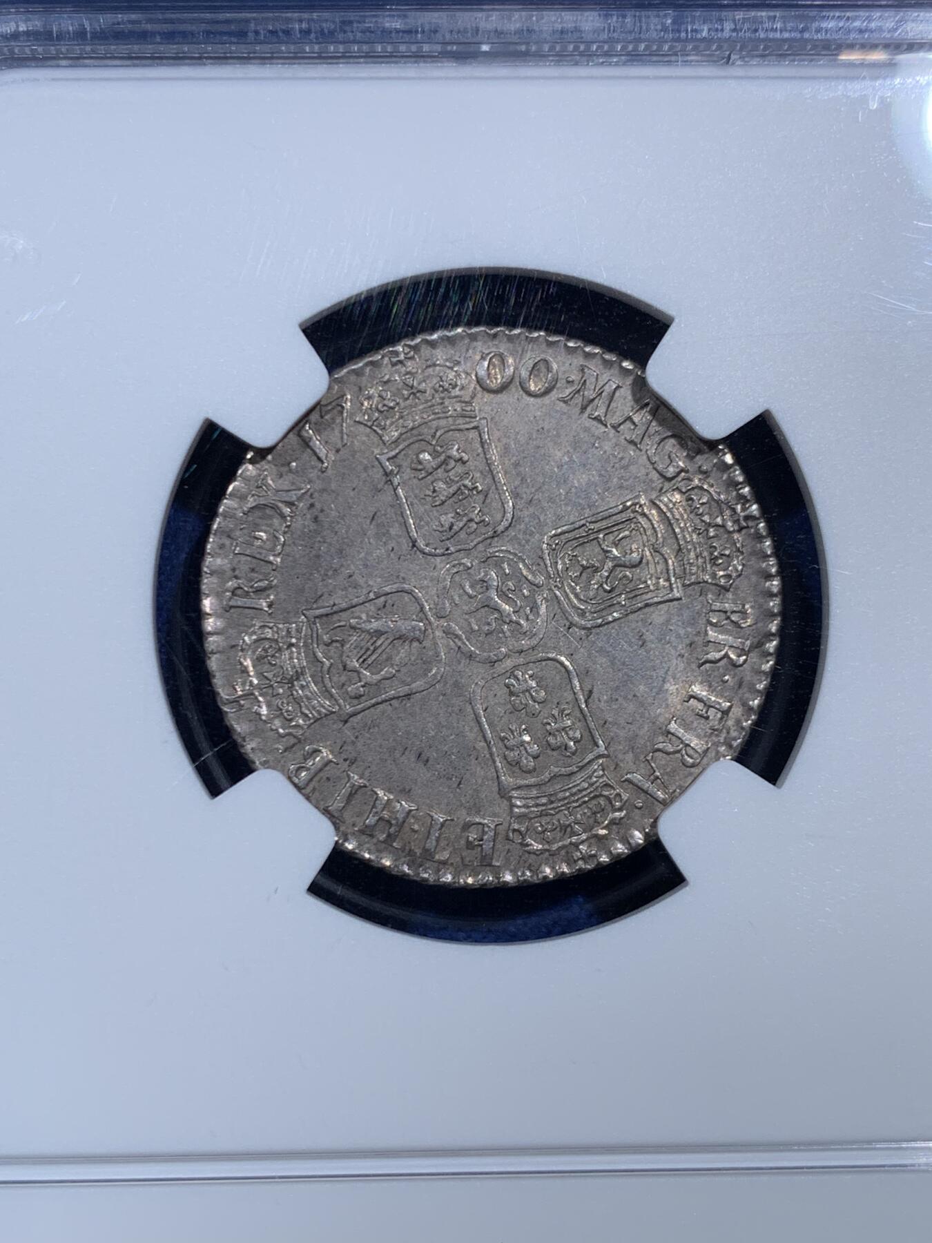 《竞宝斋》第473场 周日，周一 2场连拍 （全场包邮）欢迎送拍 NGC-MS64 英国 1700年威廉三世一先令银币 英系毕业级收藏