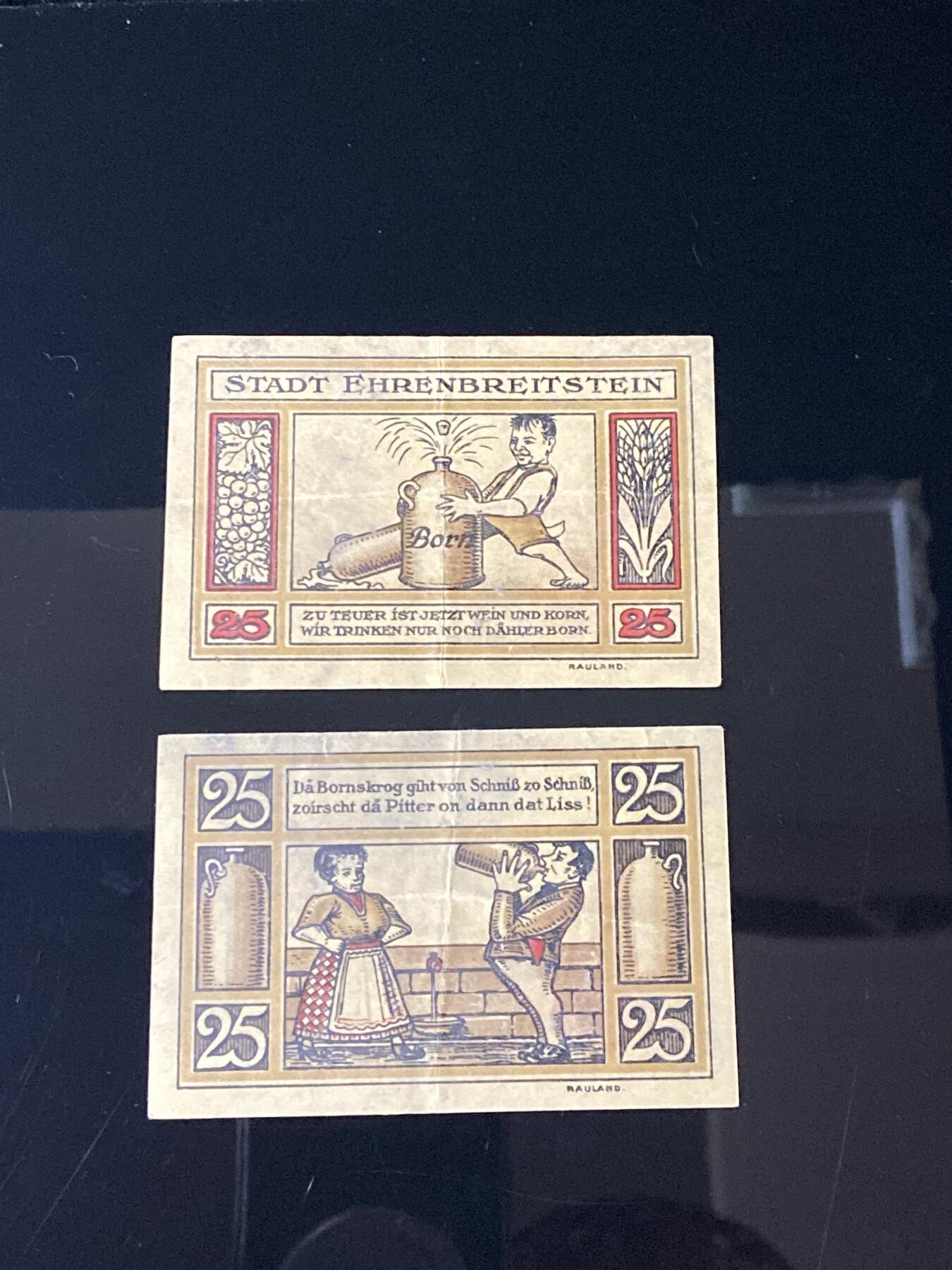 2026年第三十七场(总第二百零六场）德紧纸币特拍场(佣金3%，最低1元) 德紧纸币–德国埃伦布赖特施泰因（Ehrenbreitstein）25芬妮二枚套票