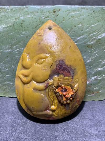 精美亚光冰飘糖心料战国红玛瑙手工雕刻玉兔吊坠一个， - 精美亚光冰飘糖心料战国红玛瑙手工雕刻玉兔吊坠一个，