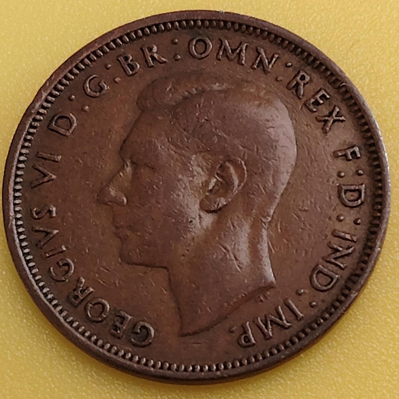 布加迪🐬～世界钱币(上海)🌾第 282 期 /  各国套币和散币 英国🇬🇧 1943年 1/2便士 乔治六世