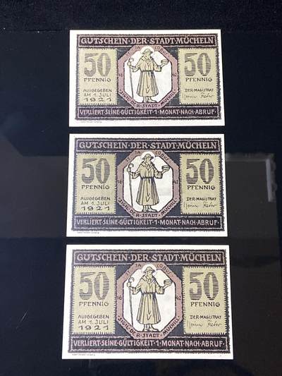 2026年第三十七场(总第二百零六场）德紧纸币特拍场(佣金3%，最低1元) - 德紧纸币–德国萨克森-安哈尔特州米歇恩市（Stadt Mücheln）50芬妮三枚套票