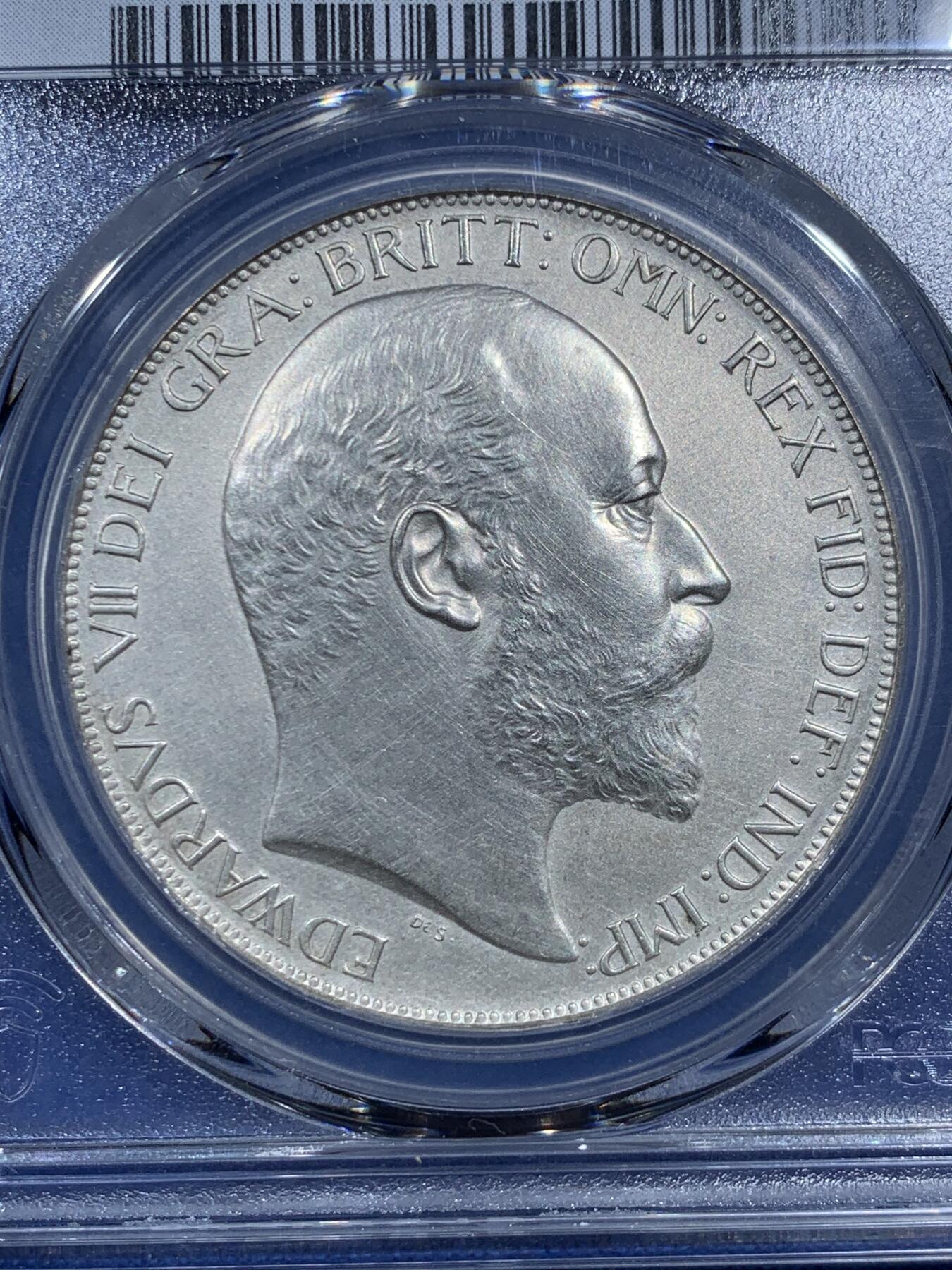 《竞宝斋》第473场 周日，周一 2场连拍 （全场包邮）欢迎送拍 PCGS PR63 英国1902年爱德华七世马剑克朗银币 极好的状态 新换的盒子