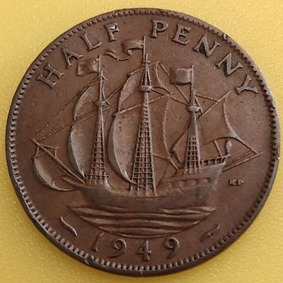 布加迪🐬～世界钱币(上海)🌾第 282 期 /  各国套币和散币 - 英国🇬🇧 1949年 1/2便士 乔治六世