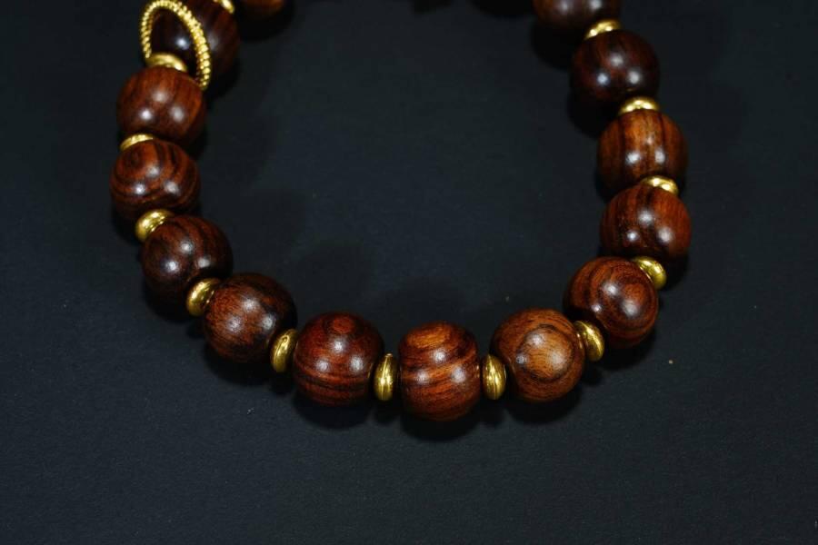 上海都达杂项专场五十八【全场包邮】  海南黄花梨虎皮纹灯笼珠莲花手串 附鉴定证书 93-246