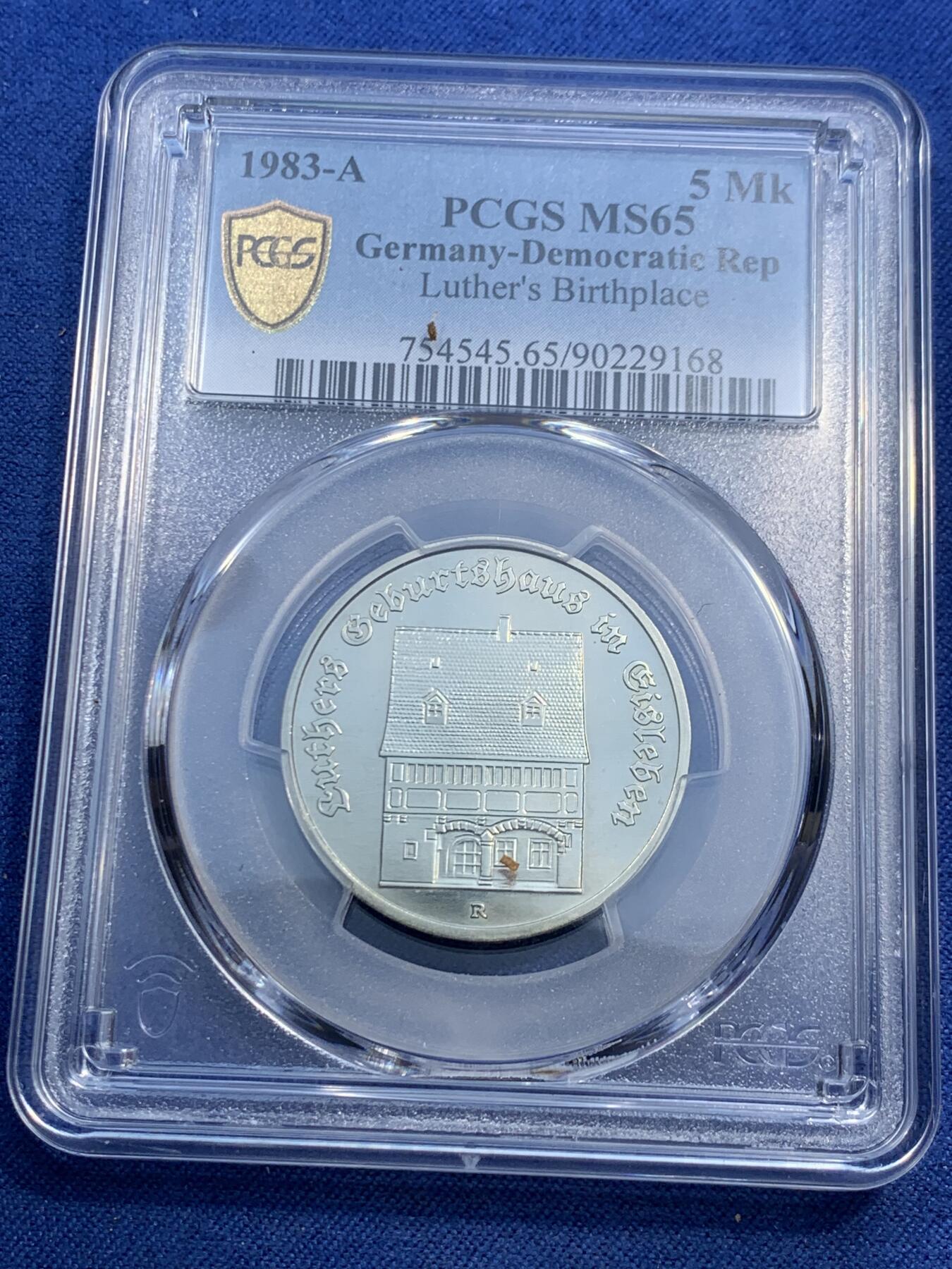 《竞宝斋》第473场 周日，周一 2场连拍 （全场包邮）欢迎送拍 PCGS MS65 东德1983年5马克纪念币 马丁·路德·艾斯勒本教授诞辰500周年纪念