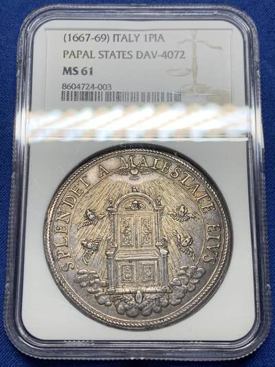《竞宝斋》第473场 周日，周一 2场连拍 （全场包邮）欢迎送拍 - 唯一亚军分 NGC MS61 教皇国 1667-69 克莱门特九世 1P大银币 在位不足3年 对于这个教皇的币来说 每一枚都是不可多得的藏品 昆克AU品裸币3.6W成交