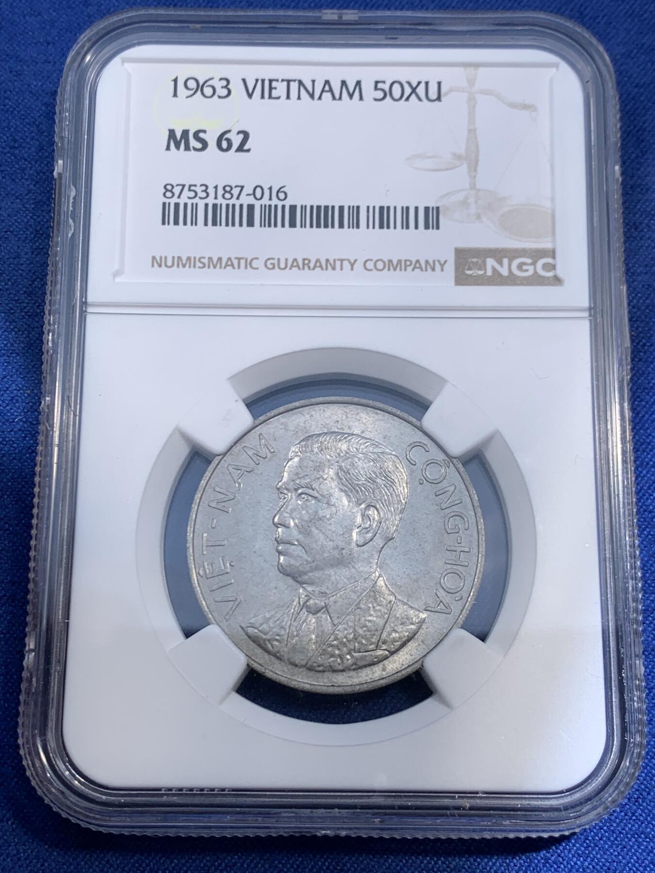 《竞宝斋》第474场 周日，周一 2场连拍 （全场包邮）欢迎送拍 NGC MS62 越南1963年吴庭艳头像50苏 好品铝币少见