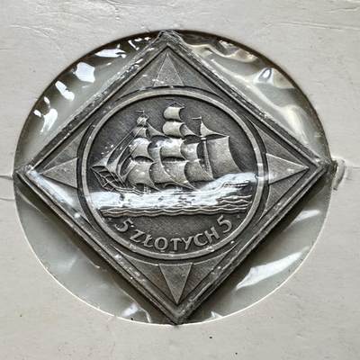 🌹外币初藏🌹🐯2026年第34场   每周二四六晚8️⃣点 接代拍 - 波兰 1936年 5兹罗提 格丁尼亚港 后铸菱形纪念章 34毫米