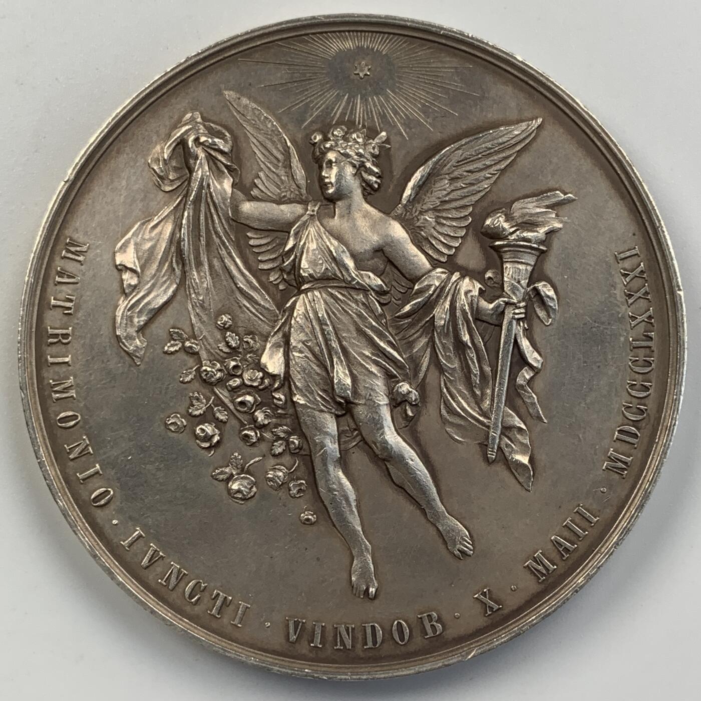 掌中浮雕-藏着的欧洲第056场 1881年奥地利鲁道夫王储结婚纪念银章，55mm，82g，大师 J. Tautenhayn作品