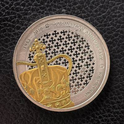 道一币馆币章第一百七十二场 - 特里斯坦-达库尼亚群岛2018年伊丽莎白二世在位65周年1克朗镀金银币-皇冠 28.28g 925s