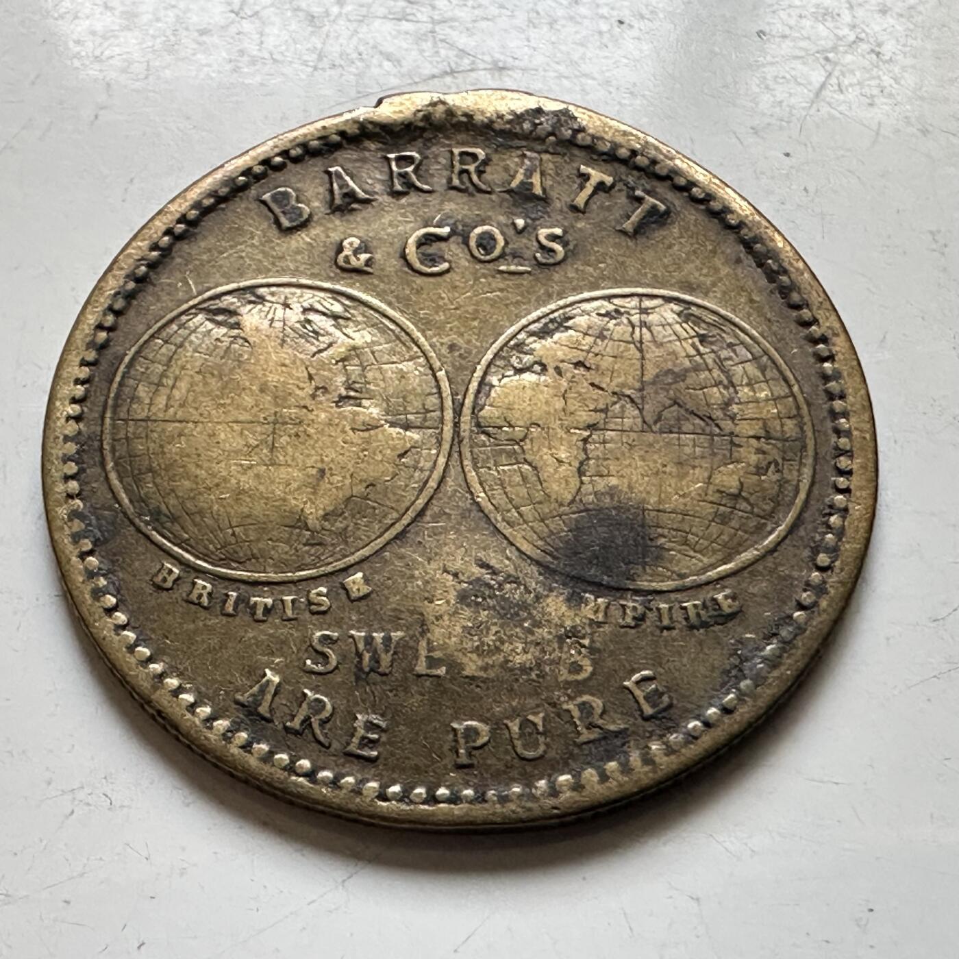 🌹外币初藏🌹🐯2026年第34场   每周二四六晚8️⃣点 接代拍 英国1902年爱德华七世加冕 Barratt&Co 广告Token 3.8g 22.0mm 黄铜