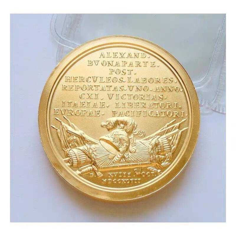 【艺术】法国艺术大章纪念1797年 拿破仑征服意大利+雄鹰高浮雕精制大镀金章 40MM