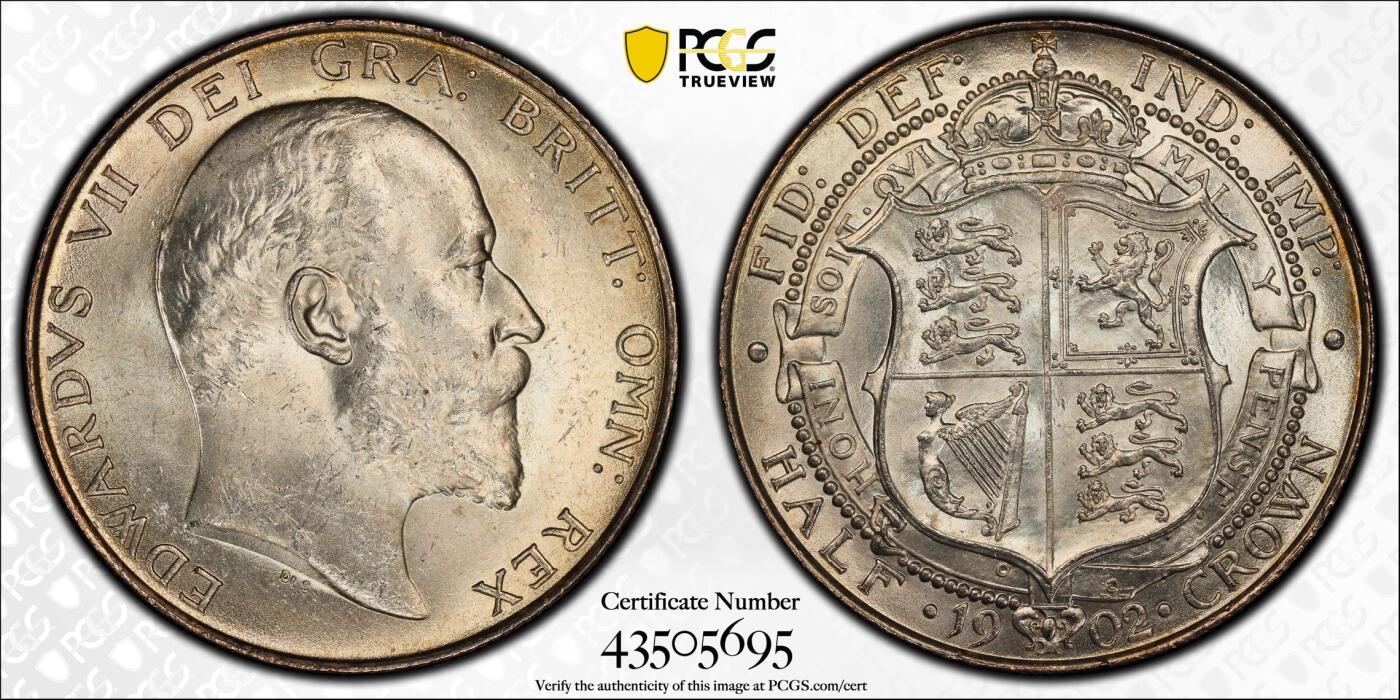 万国钱币拍卖第063期 PCGS MS64 1902年英国爱德华七世半克朗 邮票光泽银霜粉光炸裂淡彩环绕原味状态