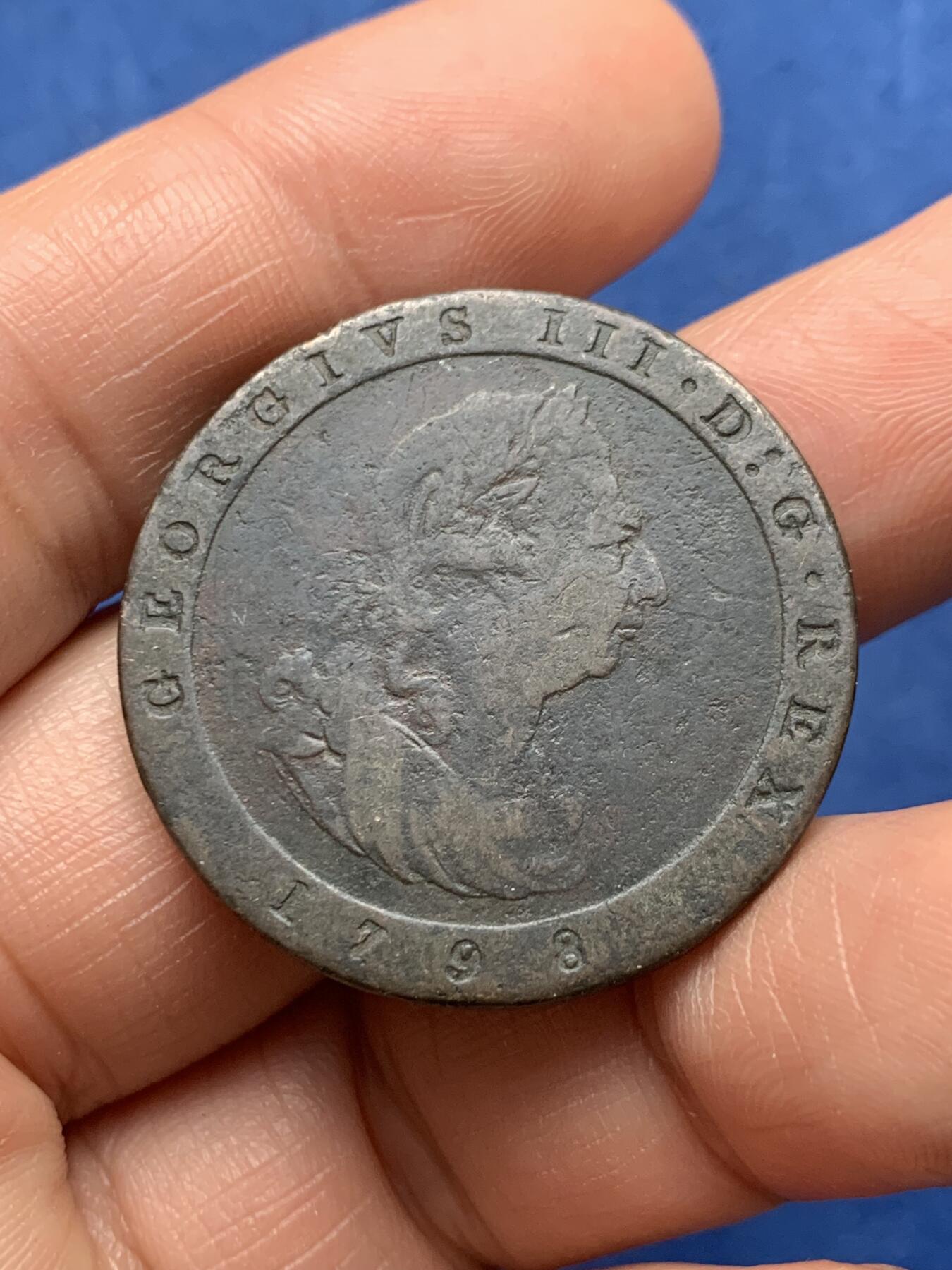 《竞宝斋》第474场 周日，周一 2场连拍 （全场包邮）欢迎送拍 英属马恩岛1798年乔治三世半便士铜币