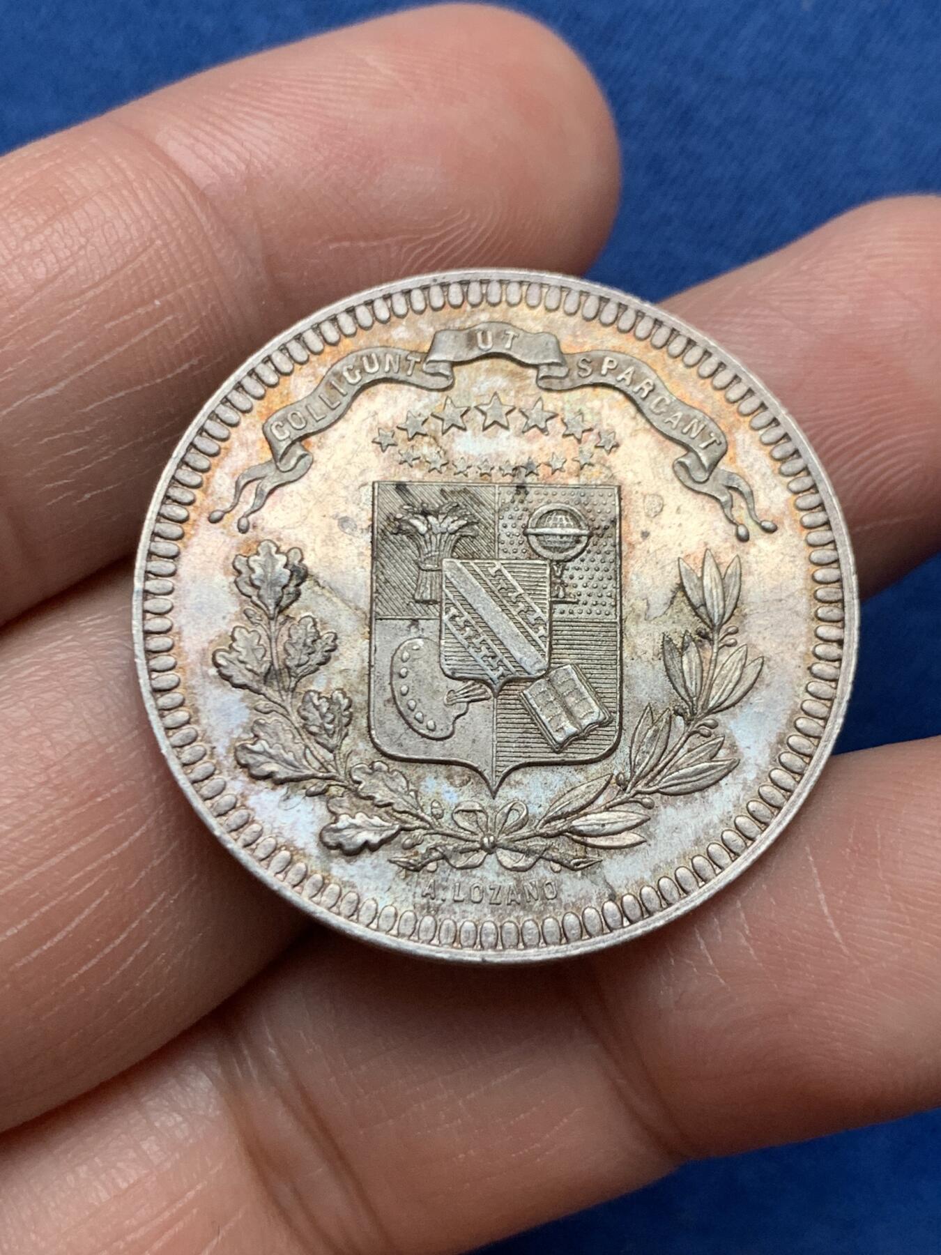 《竞宝斋》第474场 周日，周一 2场连拍 （全场包邮）欢迎送拍 法国奥布省学术协会纪念银章 11.4克 31.6mm 蜜蜂银标