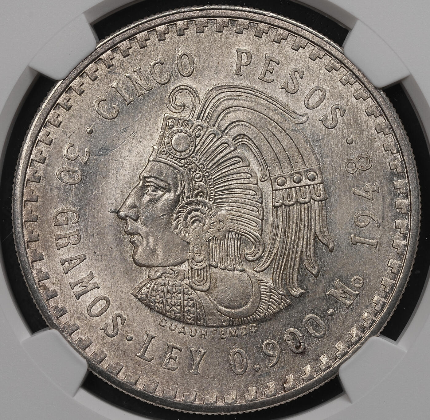 修遠堂世界钱币第109期 NGC MS65 1948年墨西哥5比索大银币 30g，含银90%