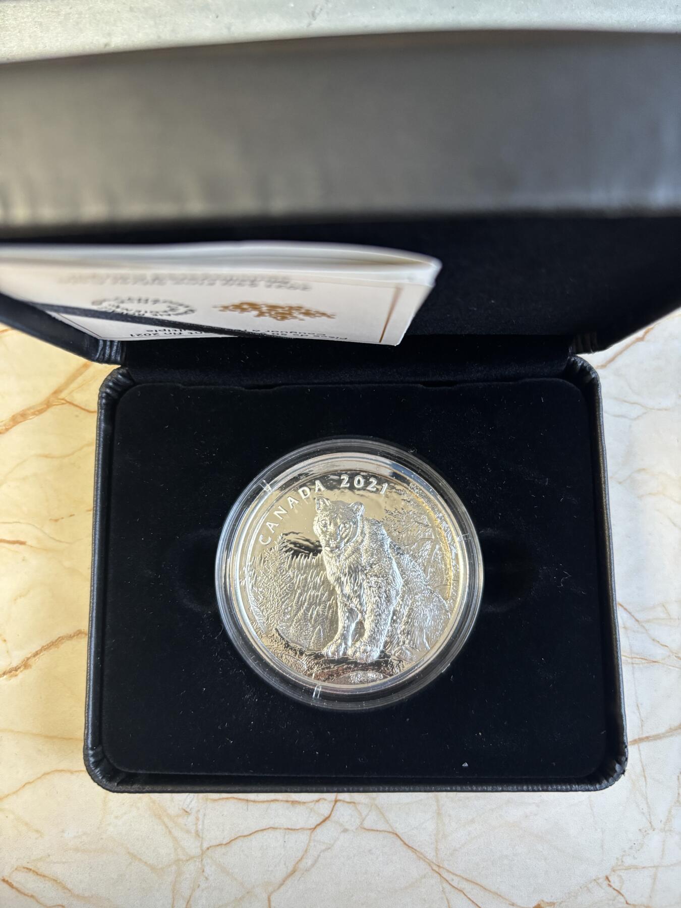 第195期拍卖 加拿大2021年美洲狮多层雕刻立体镂空105.6克银币，9999银，105.6克，发行1500枚
