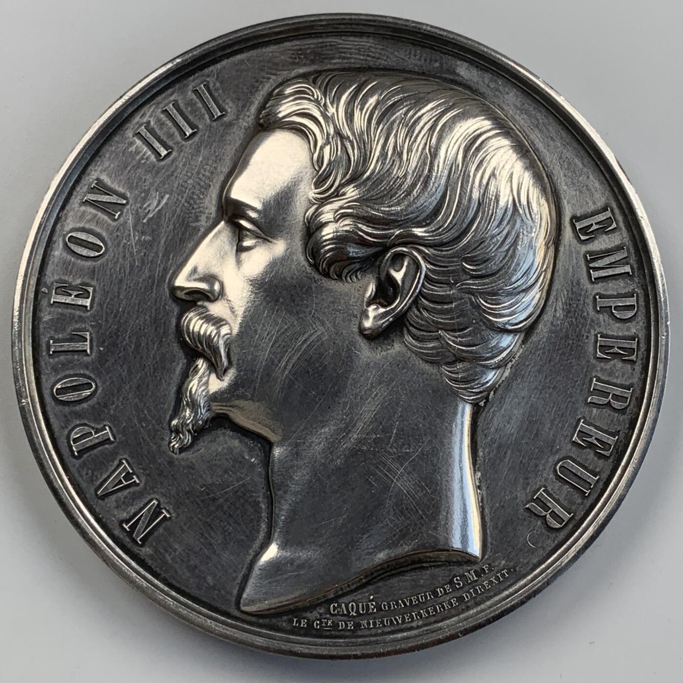 掌中浮雕-藏着的欧洲第056场 1863年法国马赛商会大银章，74mm，225.5g，原盒变形有破损