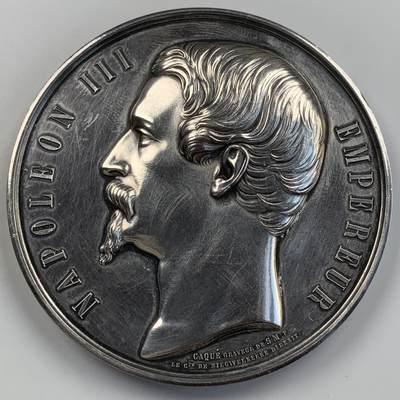 掌中浮雕-藏着的欧洲第056场 - 1863年法国马赛商会大银章，74mm，225.5g，原盒变形有破损