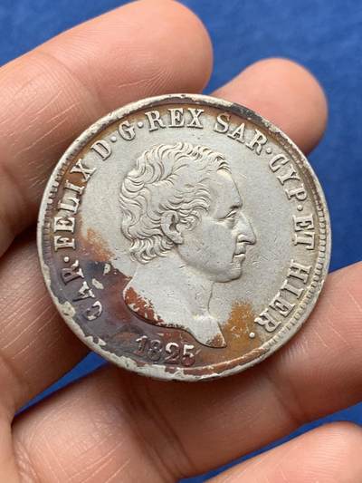 《竞宝斋》第474场 周日，周一 2场连拍 （全场包邮）欢迎送拍 - 意大利1825年撒丁王国5里拉大银币