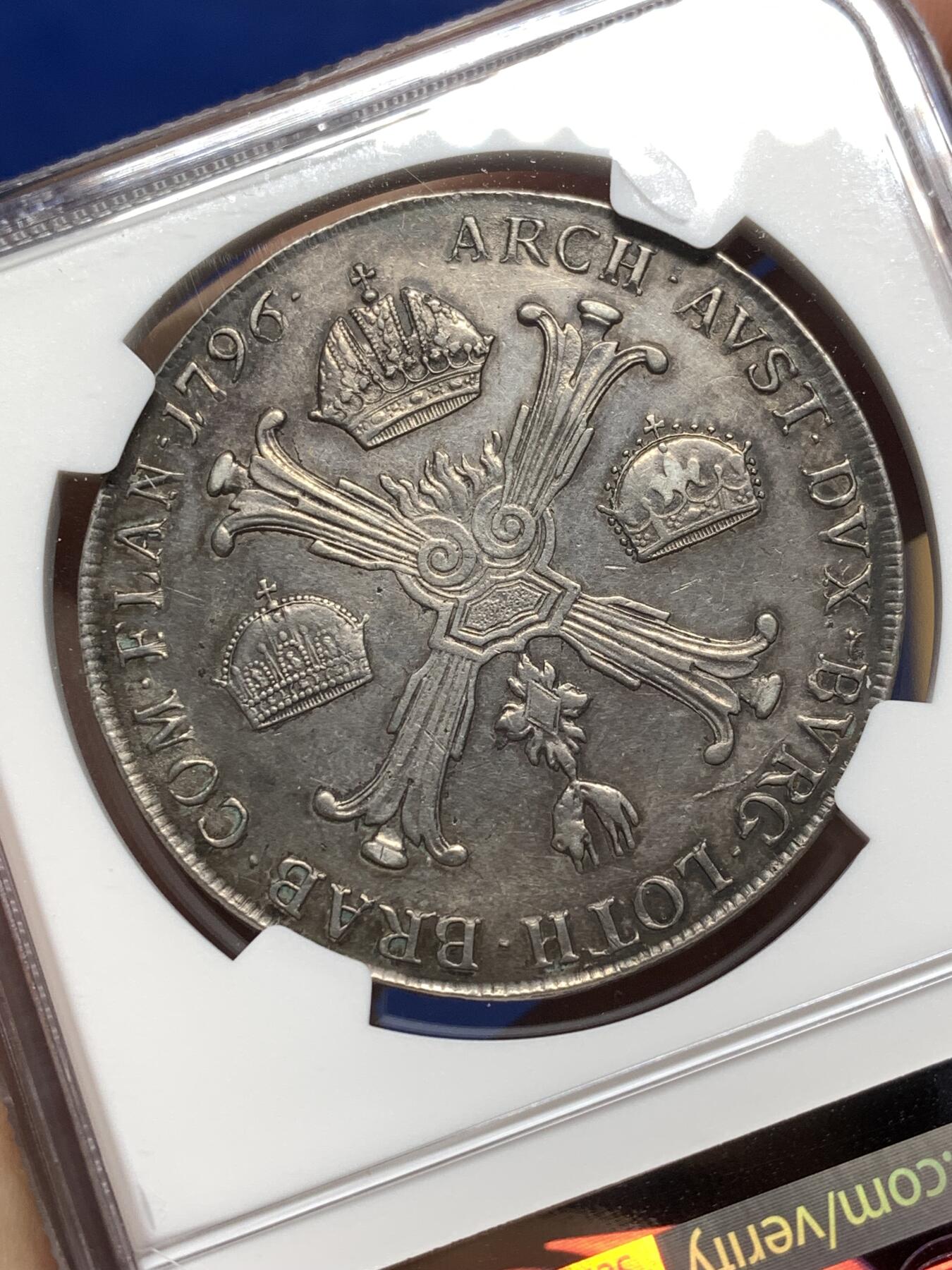 《竞宝斋》第474场 周日，周一 2场连拍 （全场包邮）欢迎送拍 NGC XFD 奥属尼德兰1796年弗朗茨二世1KT大银币