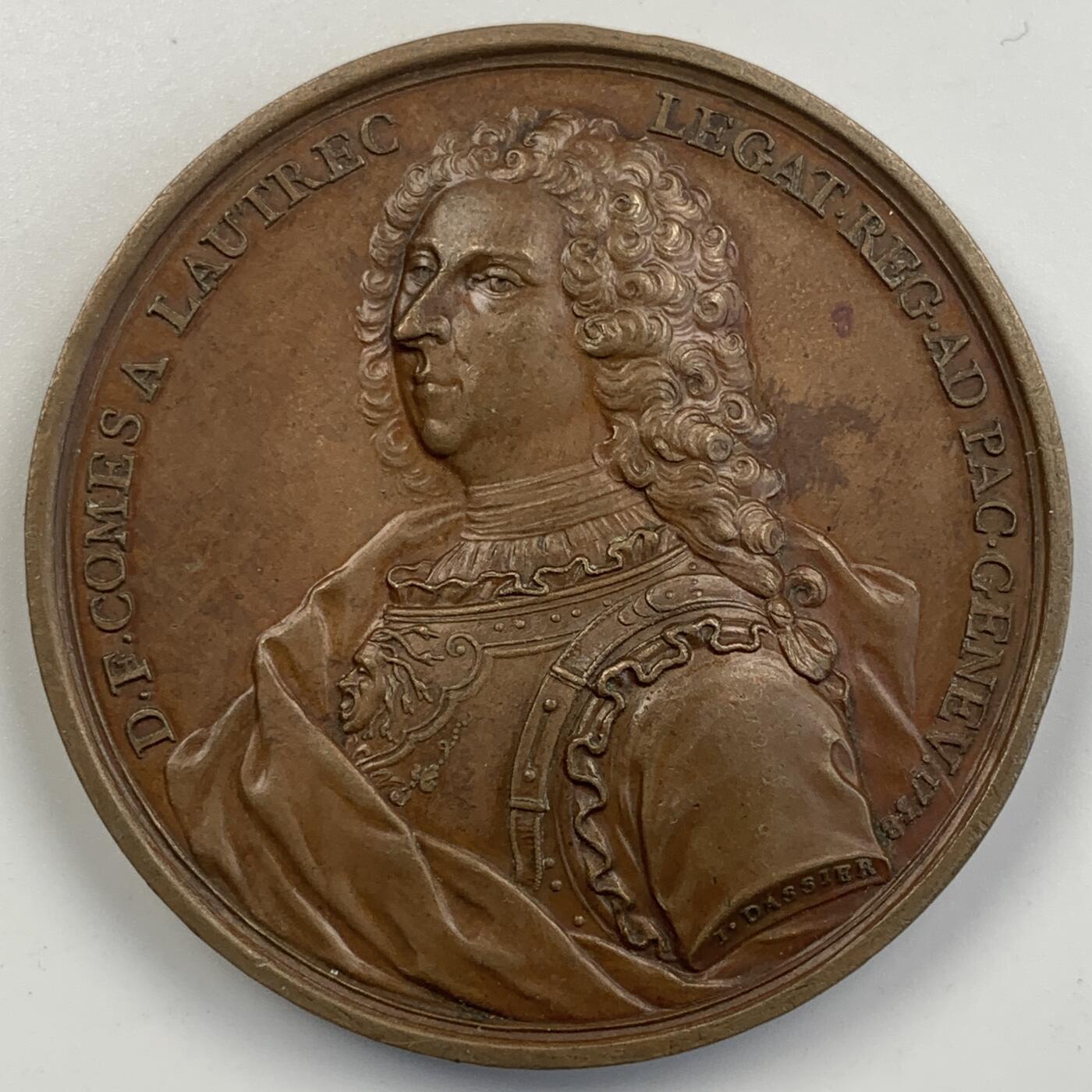 掌中浮雕-藏着的欧洲第056场 1738年瑞士丹尼尔-弗朗索瓦，洛特雷克伯爵铜章，54.5 mm