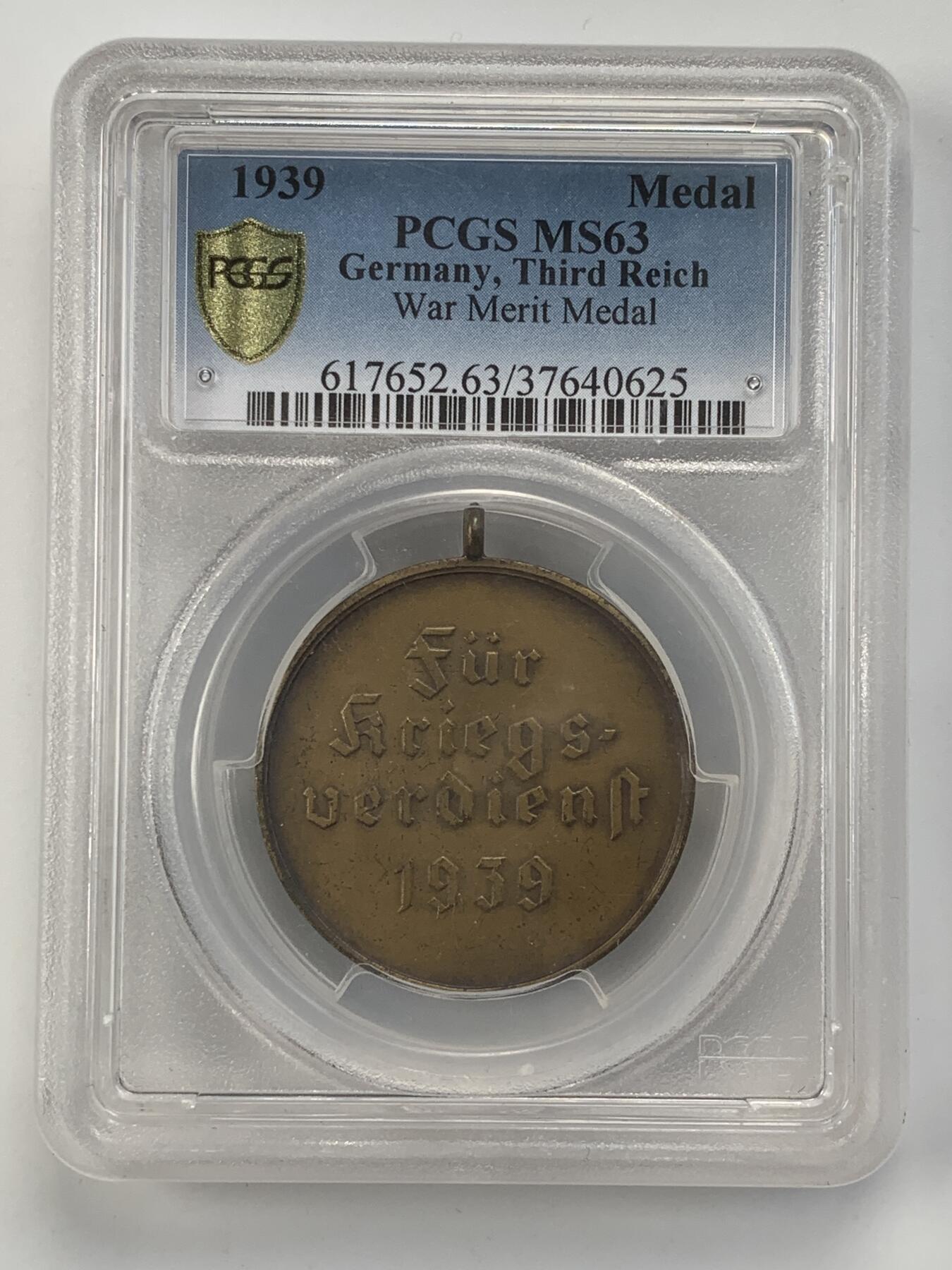 掌中浮雕-藏着的欧洲第056场 PCGS MS63 : 1939年德国战功奖章，32mm