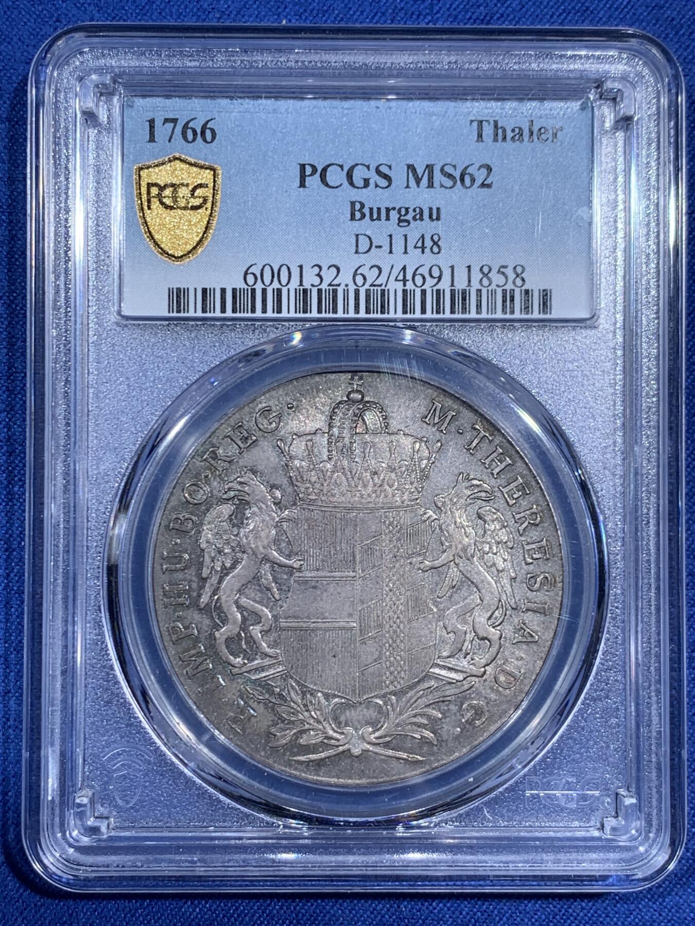 《竞宝斋》第474场 周日，周一 2场连拍 （全场包邮）欢迎送拍 PCGS MS62 奥地利1766年哈布斯堡王朝1泰勒大银币 双面全深打 底板光度好 包浆也漂亮