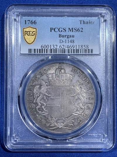 《竞宝斋》第474场 周日，周一 2场连拍 （全场包邮）欢迎送拍 - PCGS MS62 奥地利1766年哈布斯堡王朝1泰勒大银币 双面全深打 底板光度好 包浆也漂亮