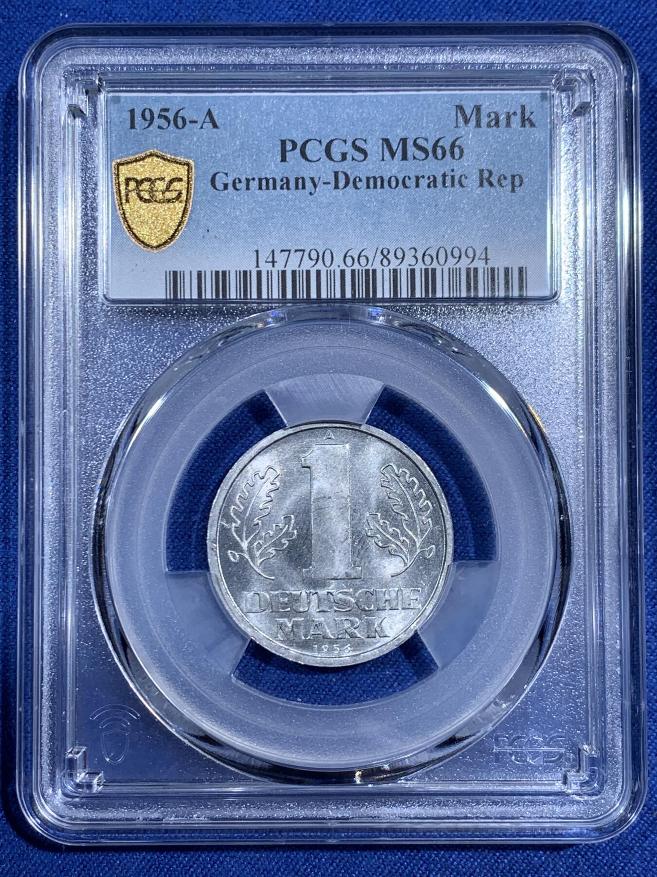 《竞宝斋》第474场 周日，周一 2场连拍 （全场包邮）欢迎送拍 PCGS MS66 东德1956年1马克 冠军分