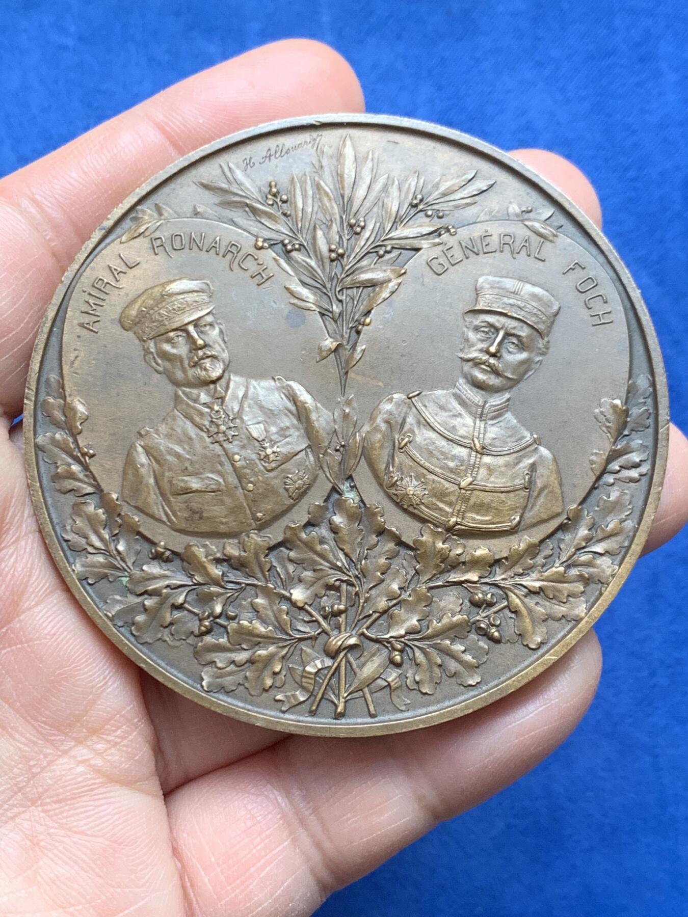 《竞宝斋》第474场 周日，周一 2场连拍 （全场包邮）欢迎送拍 1914年法国铜章 伊瑟河战役 比利时与法国联军水淹德军 142.1克 67.5mm 丰饶角铜标