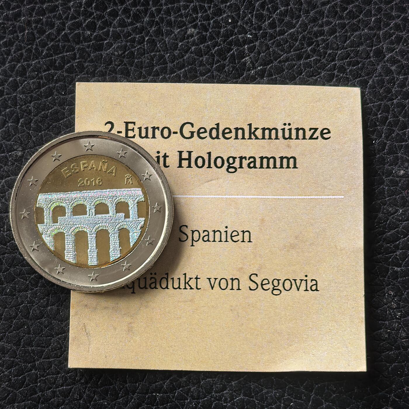 道一币馆币章第一百七十一场 带证书 西班牙2016年联合国教科文组织世界遗产-塞戈维亚渡槽2欧元纪念币 特殊幻彩镀层