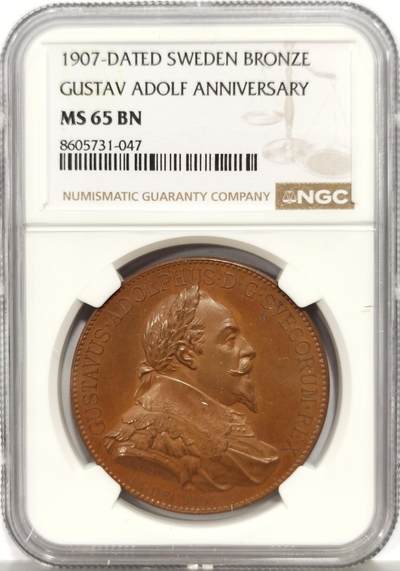 博洋堂“芳菲春韵”3月精品大拍专场暨第166期（全场包邮） - NGC MS65BN 瑞典1907年古斯塔夫·阿道夫登基纪念铜章