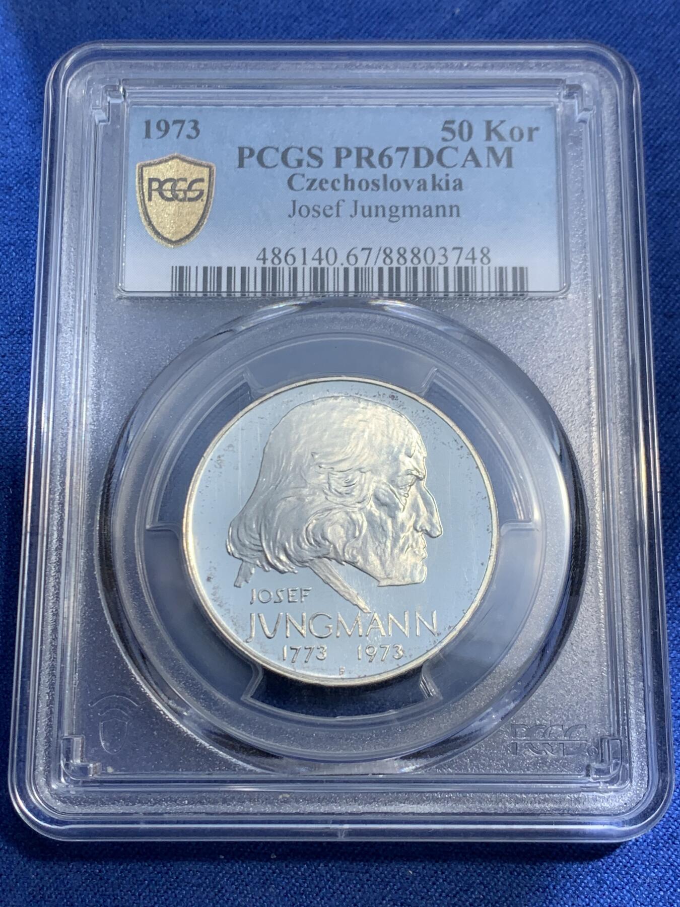 《竞宝斋》第474场 周日，周一 2场连拍 （全场包邮）欢迎送拍 PCGS PR67DCAM 捷克斯洛伐克 1973年  约瑟夫·荣格曼诞辰200周年 50克朗银币 5000枚的发行量