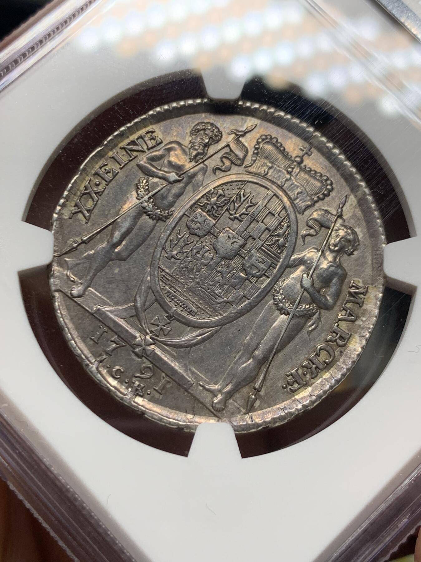 《竞宝斋》第474场 周日，周一 2场连拍 （全场包邮）欢迎送拍 NGC AU50 德国 1791年 施瓦茨堡-鲁多尔施塔特公国  弗里德里希·卡尔 1/2泰勒银币 高点清晰 些许低评 很难见到的品种