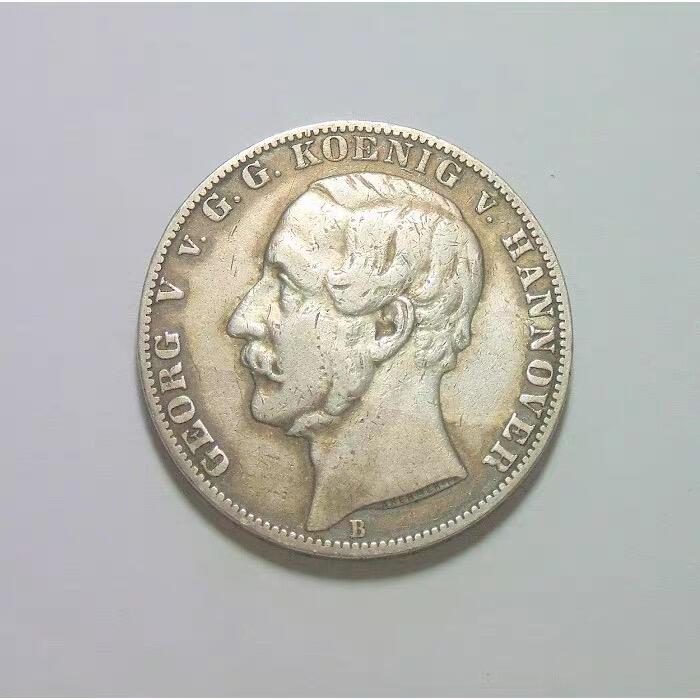 【银】德国汉诺威1866年 乔治五世狮马1泰勒银币 极美品