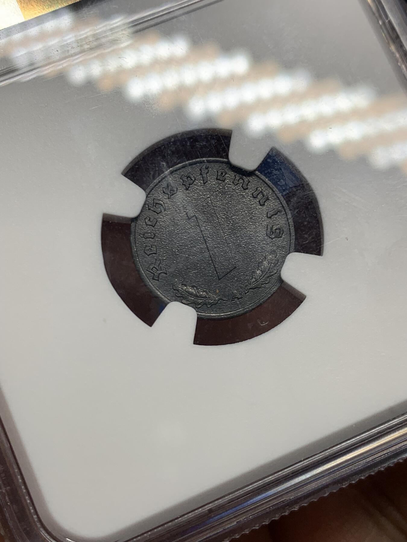 《竞宝斋》第474场 周日，周一 2场连拍 （全场包邮）欢迎送拍 NGC MS62 德国二战1940年A厂1芬尼