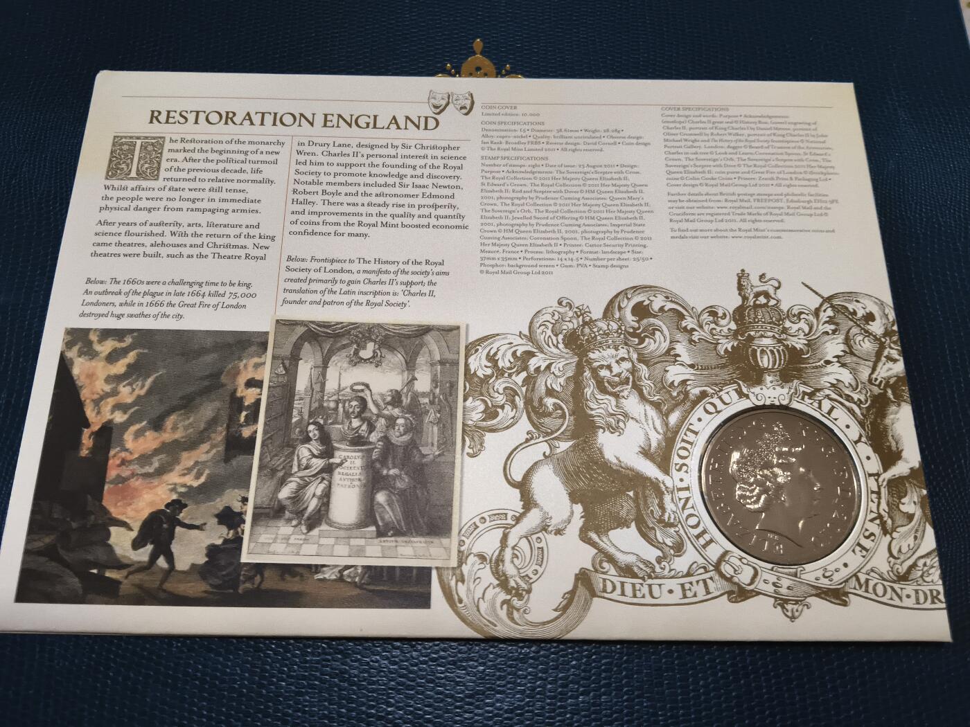 长老汇马年精选第十二场拍卖 2010英国王室复辟5英镑铜镍币邮币封，含原信封，1万枚