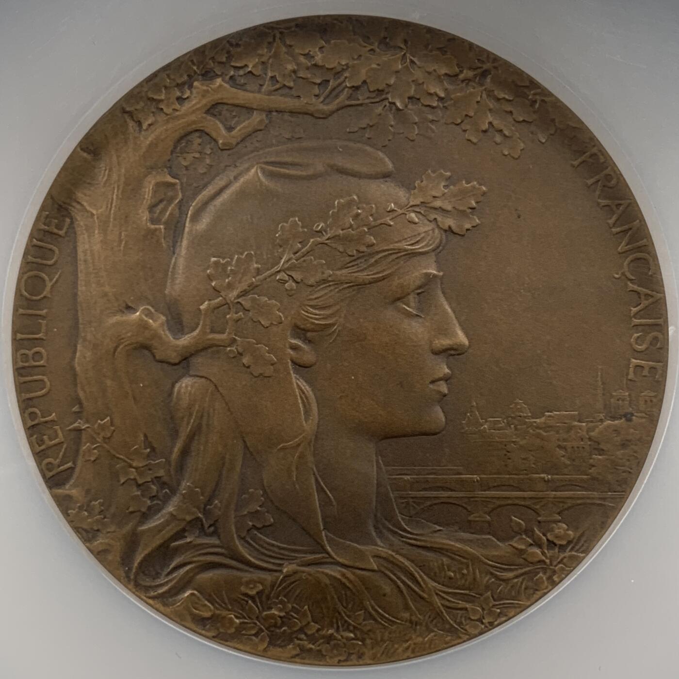 掌中浮雕-藏着的欧洲第056场 NGC MS64 : 1900年法国巴黎世博会铜章，64mm