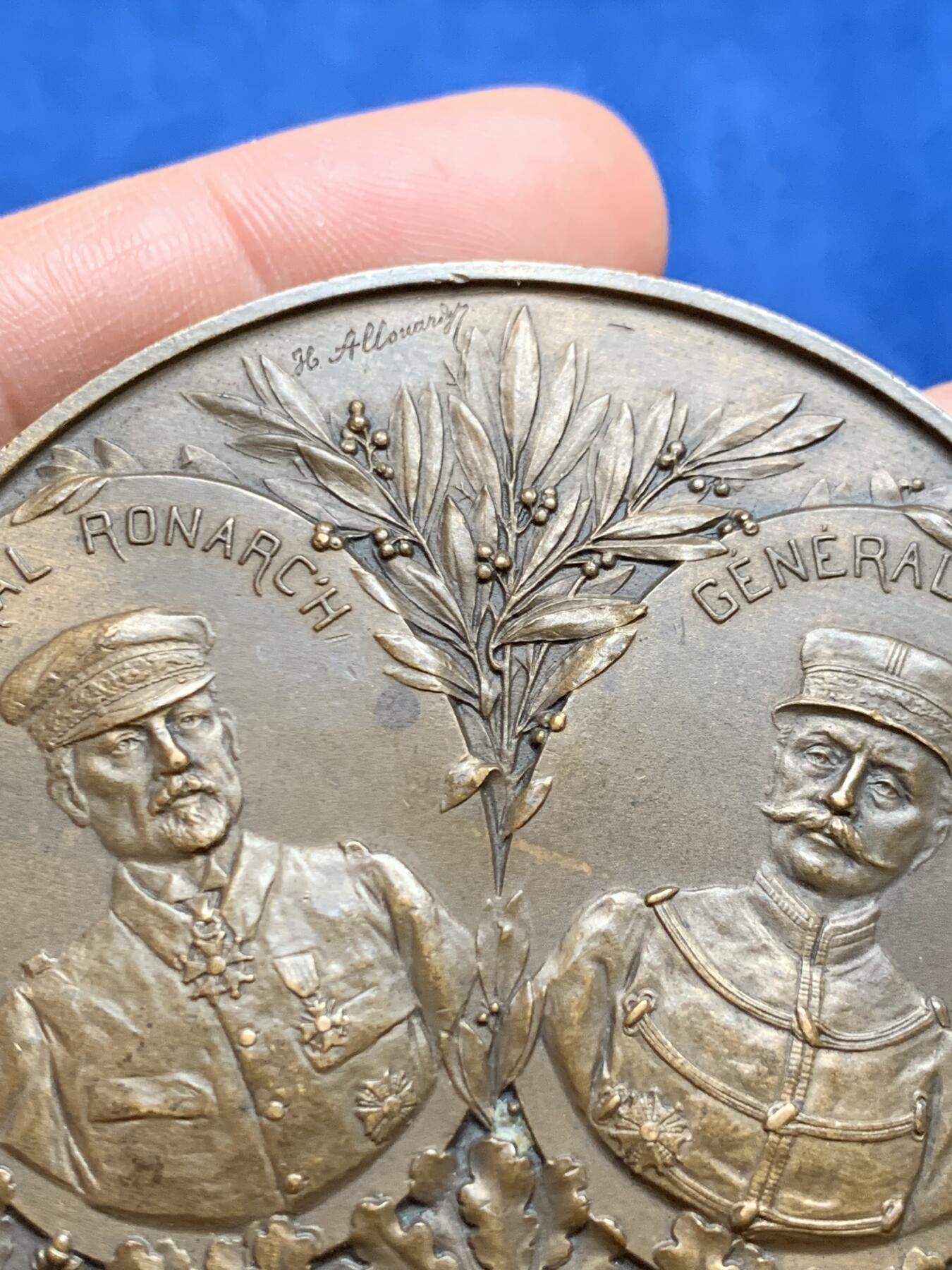 《竞宝斋》第474场 周日，周一 2场连拍 （全场包邮）欢迎送拍 1914年法国铜章 伊瑟河战役 比利时与法国联军水淹德军 142.1克 67.5mm 丰饶角铜标